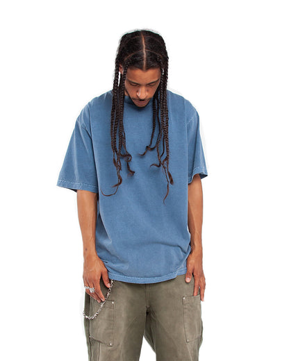 Solid Color Oversized Tee - Washed Denim